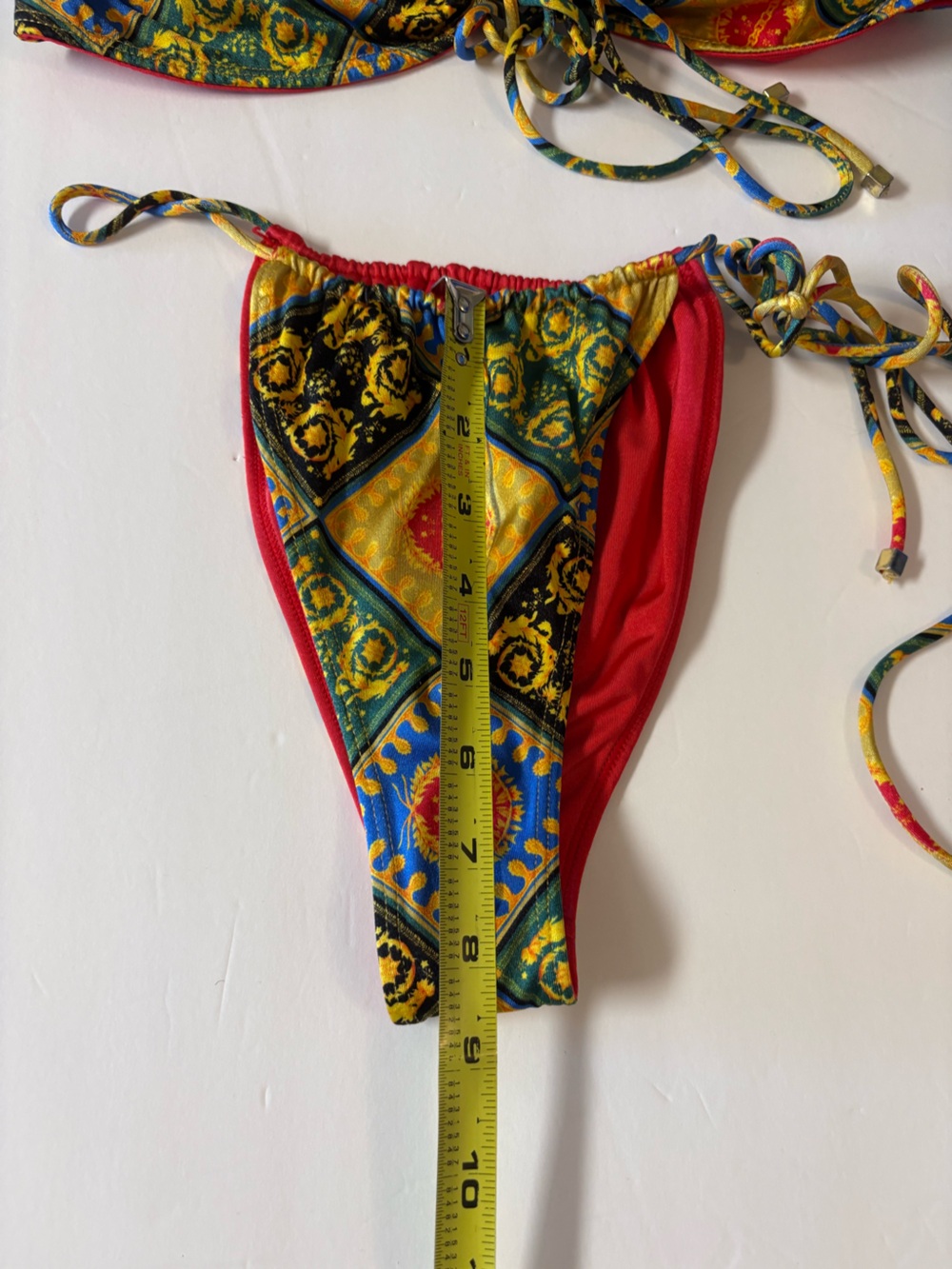 Sommer Swim Yellow Patterned Tie-Side String Bikini Top & Bottom Set M - Picture 4 of 9